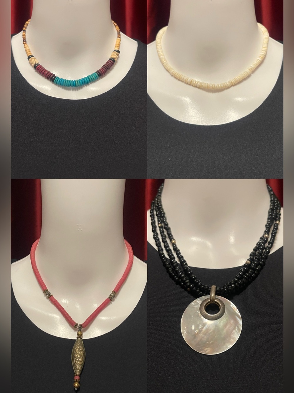 Colorful Bead & Shell Necklace Collection - Pink, Cream, Turquoise, Black